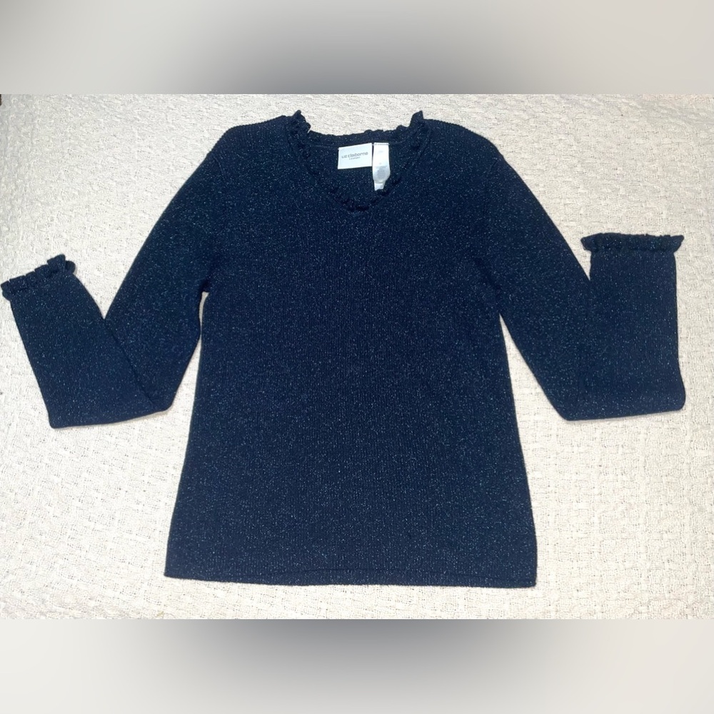 LIZ CLAIBORNE WOMENS BLUE METALLIC TOP MED